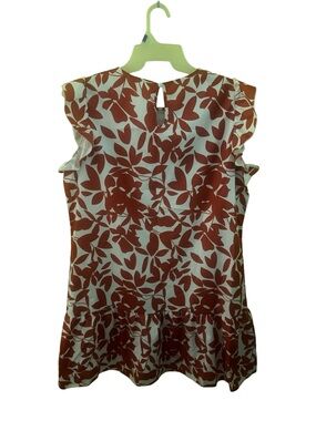 Floral Print Orange and White Midi Dress with Ruffle Hem